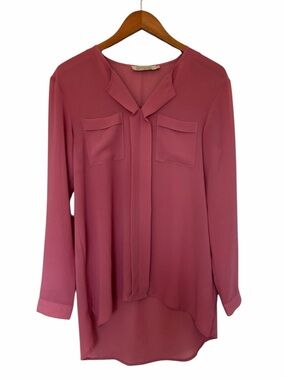 Propaganda Dusty Rose Pink Sheer High Low Pullover Blouse Long Sleeve XS